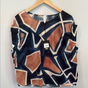 Artistic Blue and Brown Graphic Blouse Made in Italy